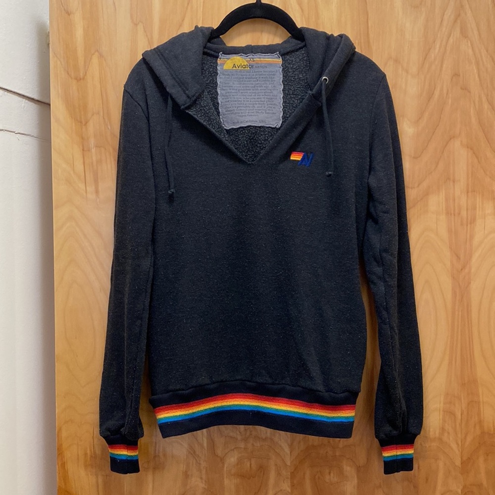 Aviator Nation Prism Split-Neck Pullover Hoodie Black